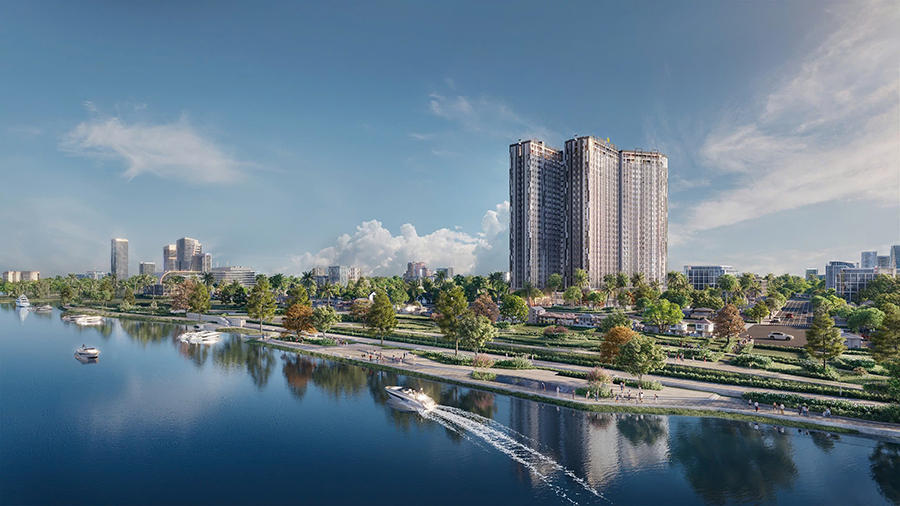Phối cảnh tổng thể Fresia Riverside bên sông Đồng Nai, nơi hội tụ lợi thế 90% căn hộ view sông, hạ tầng kết nối hoàn chỉnh và biên độ tăng giá hấp dẫn, trở thành điểm đến chiến lược cho nhà đầu tư tại cửa ngõ phía Đông TP.HCM.